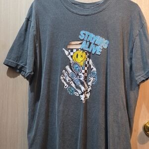 Comfort Colors Gray Graphic Tee with Yellow and Blue Print